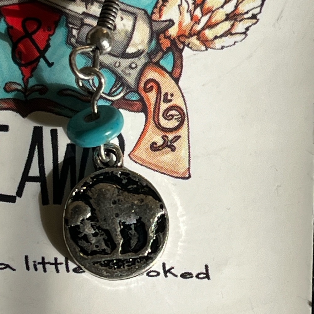 •Buffalo Silver & Turquoise Dangle Earrings• - Picture 4 of 5